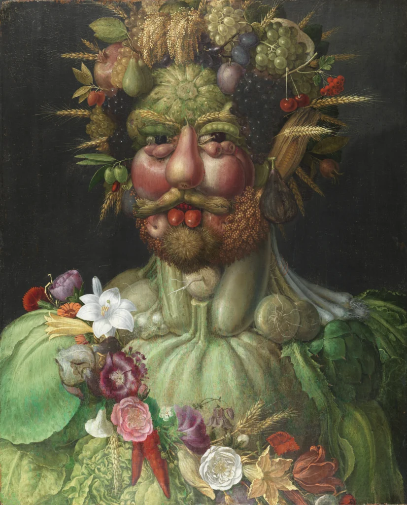 Portrét cisára Rudolfa II. ako Vertumna od Giuseppe Arcimbolda z roku 1590, zbierky Skokloster Slott.