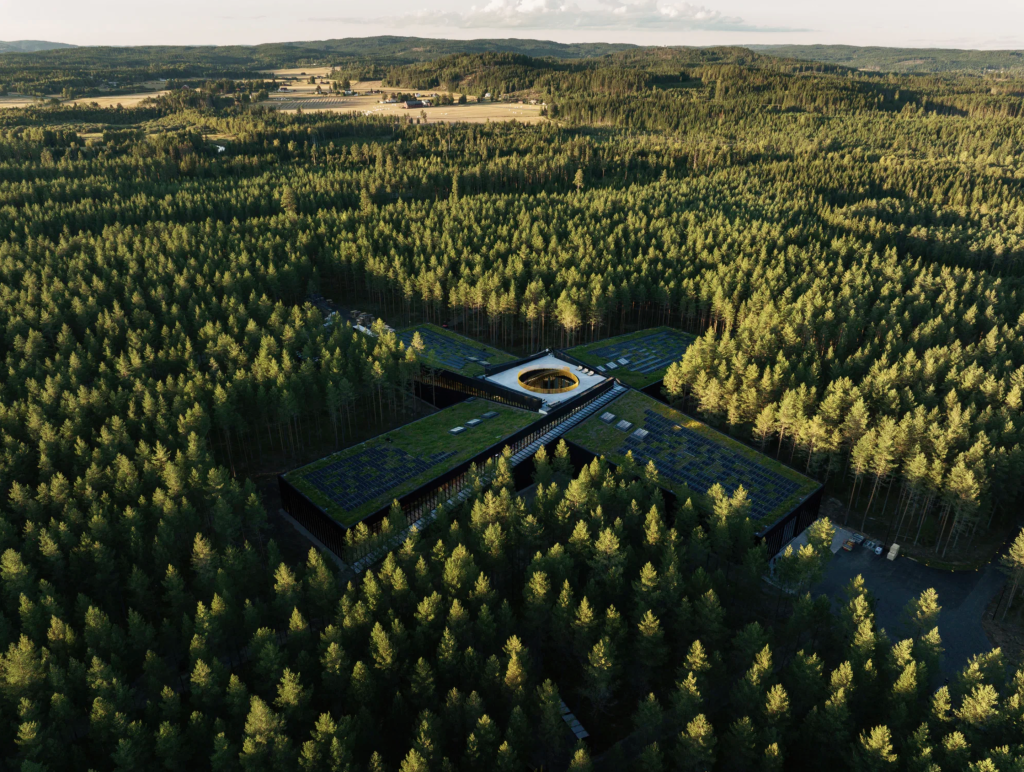 The Plus, letecký pohľad, Magnor Nórsko, BIG, RIBA International Awards 2026