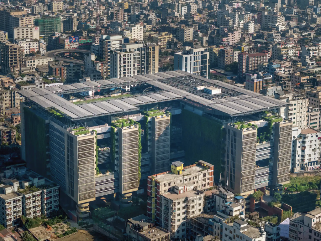 BRAC University kampus, letecký pohľad, Dháka, Bangladéš, WOHA