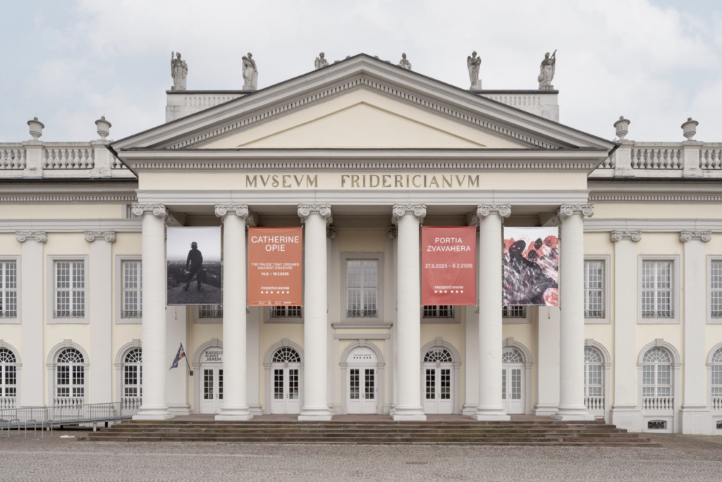 Facade of the Fridericianum building in Kassel with its neoclassical entrance portico
