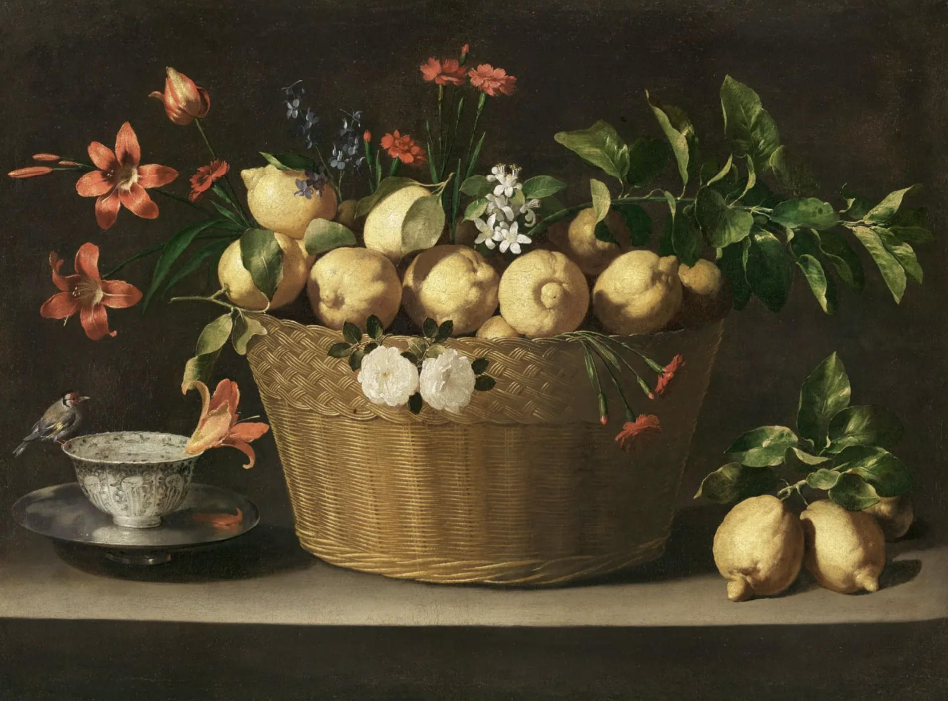 Juan de Zurbarán, Still Life with Lemons in a Wicker Basket Print