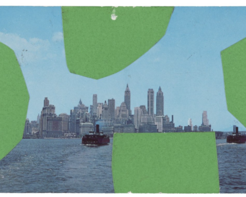 Ellsworth Kelly, Four Greens, Upper Manhattan Bay, 1957, koláž z pohľadníc, 8,6 × 13 cm. Jack Shear © Ellsworth Kelly Foundation.