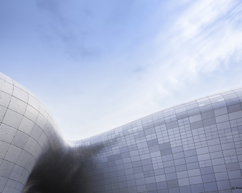 Plynulý zvlnený tvar fasády Dongdaemun Design Plaza od Zahy Hadid