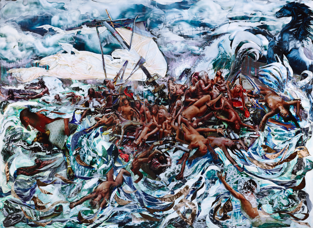 David LaChapelle, The Raft of Illusion, Raging Towards the Truth II (2011), inscenovaná fotografia reinterpretujúca kompozíciu Géricaultovej Plte Medúzy.
